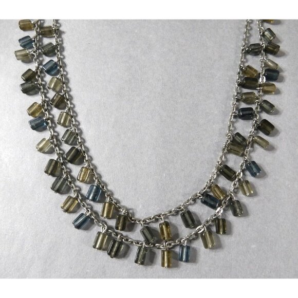 TALBOTS vintage silver chain with brown, gray & blue beads 20" adjustable - Picture 3 of 3